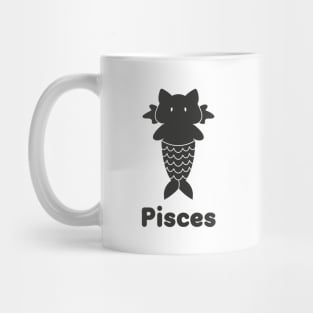 Pisces Cat Zodiac Sign with Text (Black and White) Mug